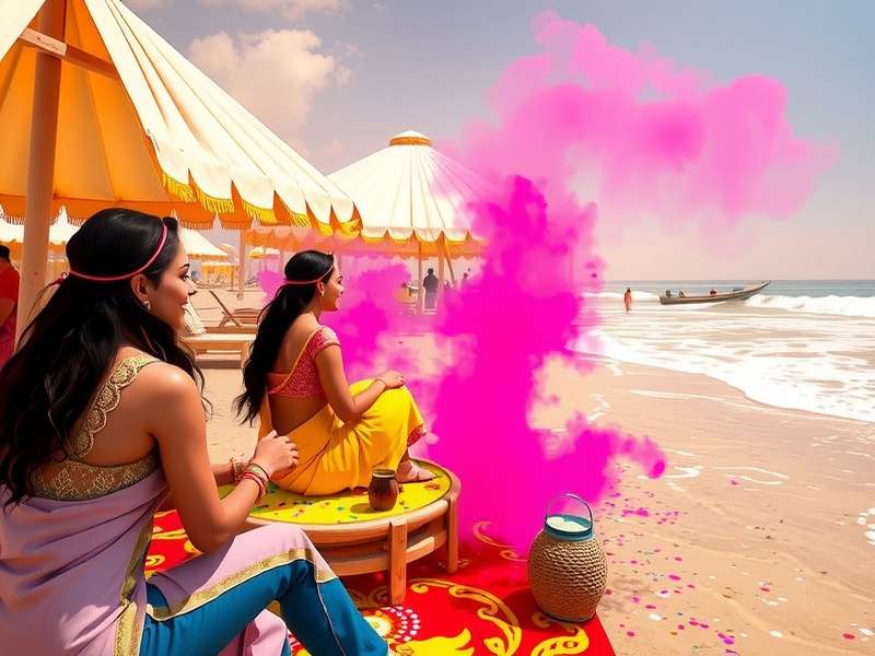 Beach Picnic Party cultural festival event showing Holi celebration