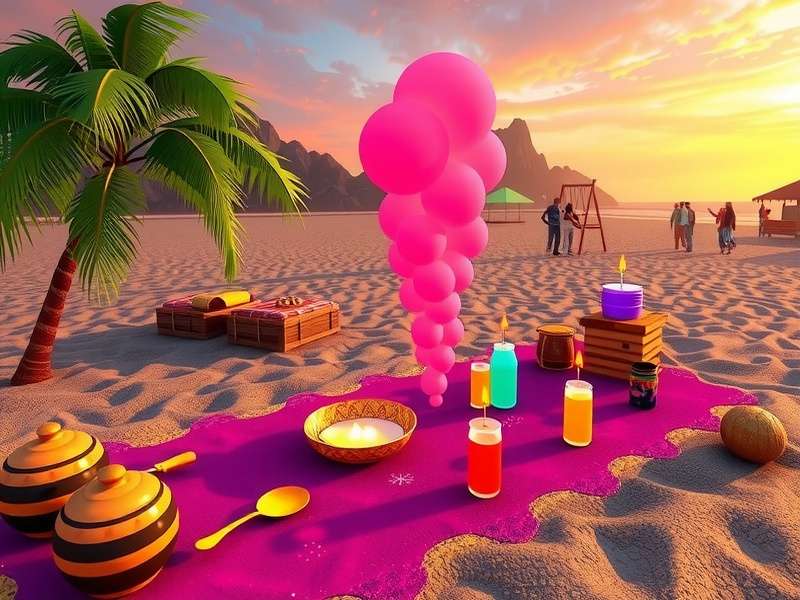 Beach Picnic Party gameplay screenshot showing colorful beach environment